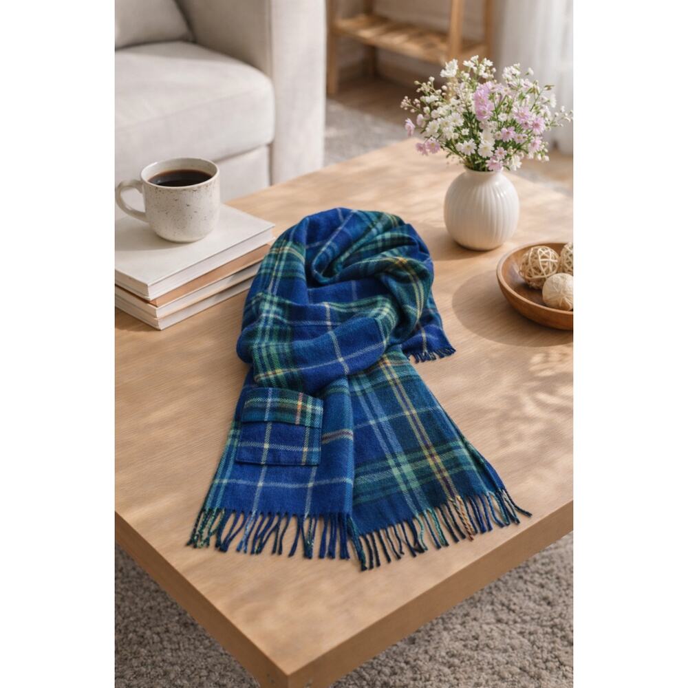 Patrick King Merino Wool Tartan Pocket Scarf Scottish Heritage Coastal Prep Wrap